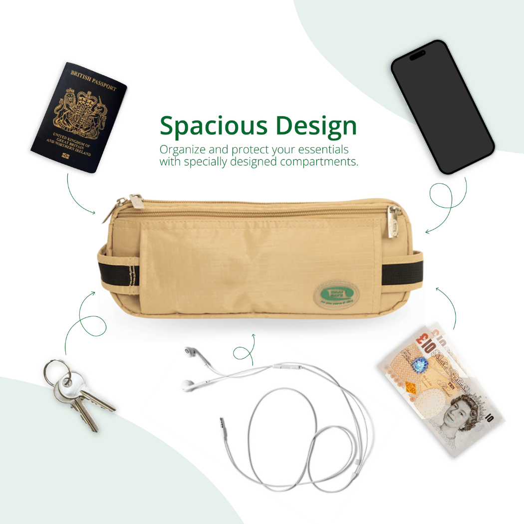 Anti-Theft Waist Bag And Ihram Belt for Men | Beige