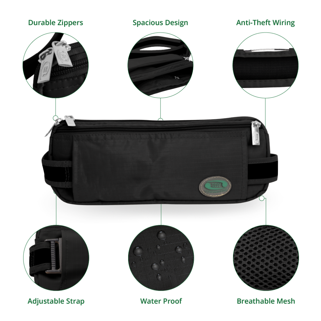 Anti-Theft Waist Bag And Ihram Belt for Men | Black