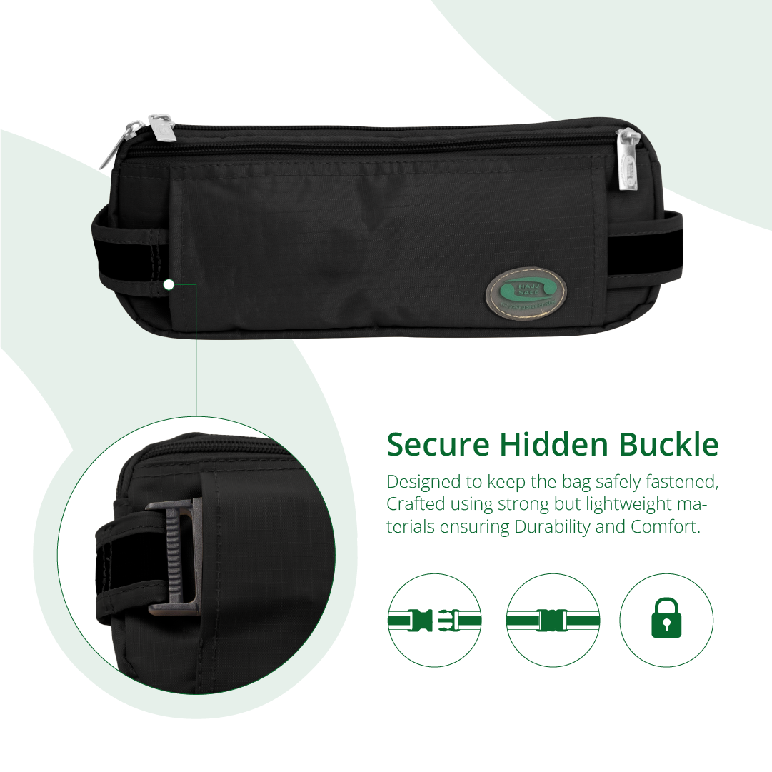 Anti-Theft Waist Bag And Ihram Belt for Men | Black