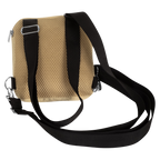 Back of the beige Hajj bag for men showing mesh panel and black straps