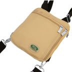 Compact beige Hajj side bag for men with secure zipper pockets