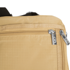 Close-up of secure zipper compartments on men's Hajj bag