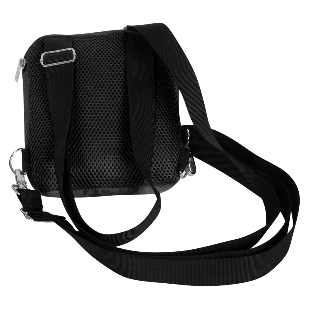 Secure zipper compartments on black Hajj bag for women