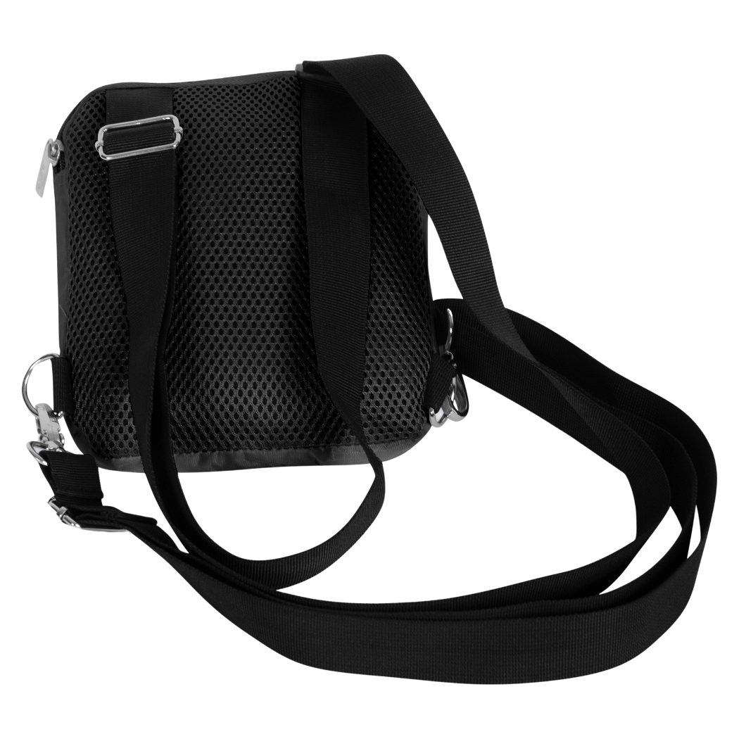 Secure zipper compartments on black Hajj bag for women
