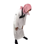 Male pilgrim wearing compact black Hajj bag during pilgrimage travel