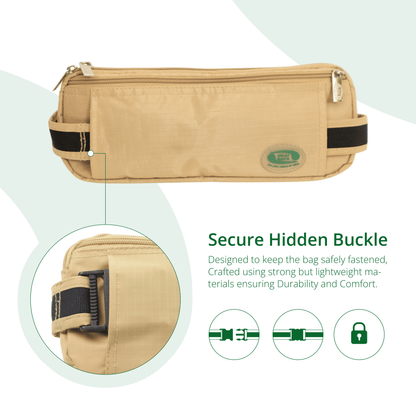 Anti-Theft Ihram Waist Bag featuring a secure hidden buckle for safe fastening, designed with durable and lightweight materials for comfort during Hajj and Umrah