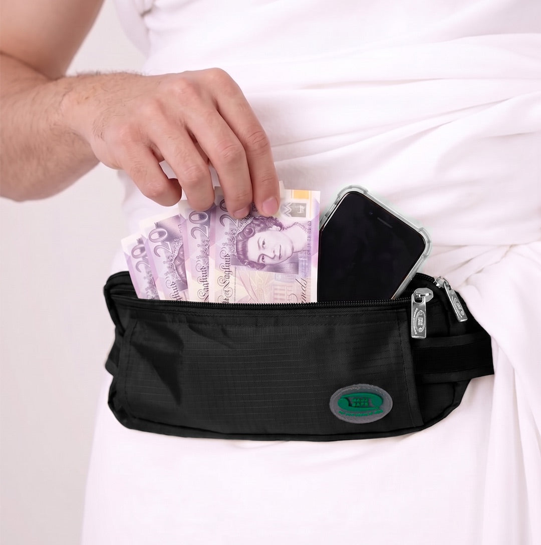Anti-Theft Waist Bag And Ihram & hajj Belt for Men | Black | Hajj Safe