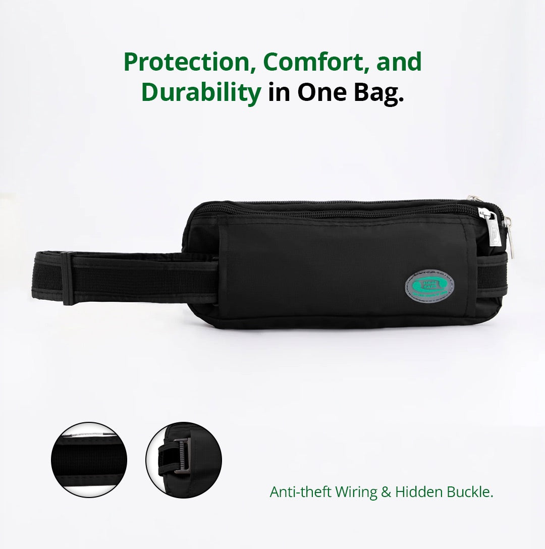 Anti-Theft Waist Bag And Ihram & hajj Belt for Men | Black | Hajj Safe