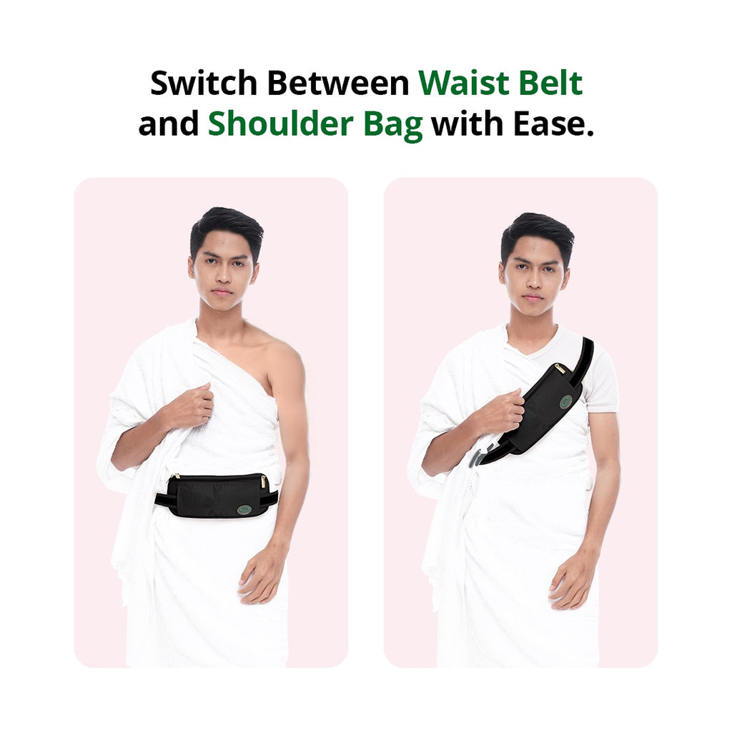 Anti-Theft Waist Bag & Ihram Belt for Men | Black
