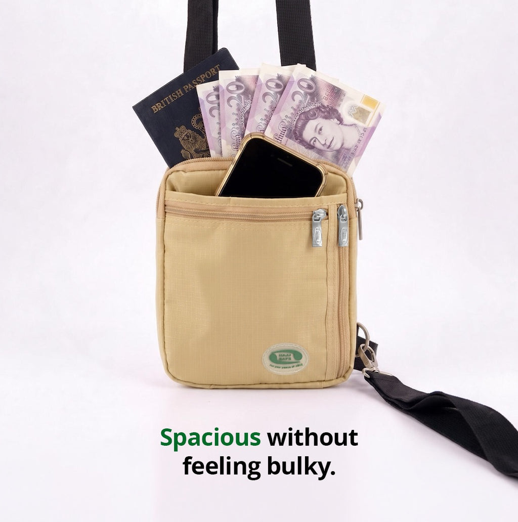 Spacious men's Umrah bag for passport, phone and money