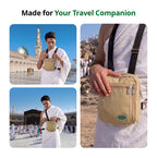 A man in Ihram wears the beige Hajj bag for men in Madinah and Makkah
