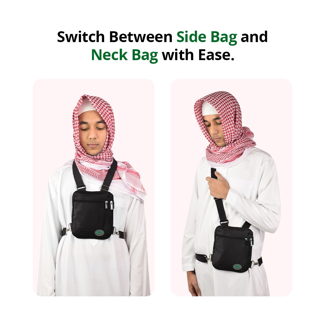 2 in 1 Hajj bag for men worn as neck or side bag