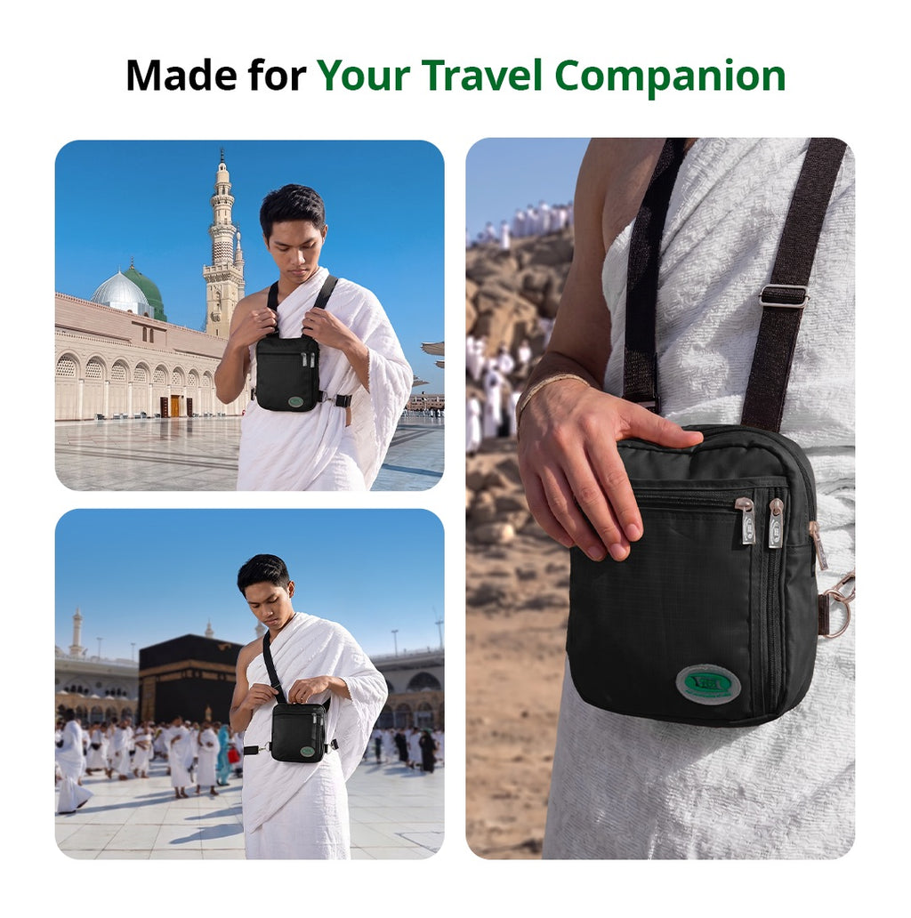 Men's black Hajj travel bag for pilgrimage and holy site visits